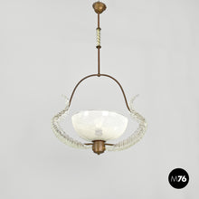 Load image into Gallery viewer, Transparent Murano glass and brass chandelier, 1940s
