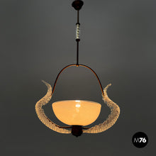 Load image into Gallery viewer, Transparent Murano glass and brass chandelier, 1940s
