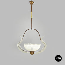 Load image into Gallery viewer, Transparent Murano glass and brass chandelier, 1940s
