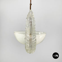 Load image into Gallery viewer, Transparent Murano glass and brass chandelier, 1940s
