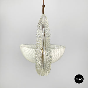 Transparent Murano glass and brass chandelier, 1940s