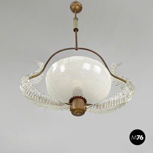 Transparent Murano glass and brass chandelier, 1940s