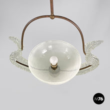 Load image into Gallery viewer, Transparent Murano glass and brass chandelier, 1940s
