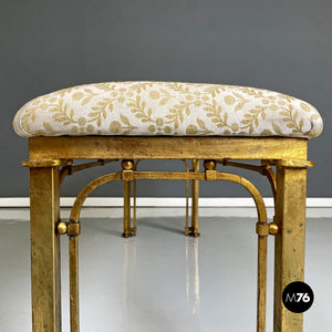 Golden floral fabric footrest or bench, 1980s