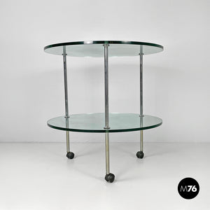 Cart T6 with two transparent glass shelves by Luigi Caccia Dominioni for Azucena, 1970s