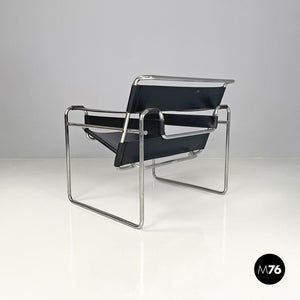 Black leather armchair Wassily or B3 by Marcel Breuer for Gavina, 1970s