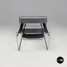 将图片加载到图库查看器，Black leather armchair Wassily or B3 by Marcel Breuer for Gavina, 1970s
