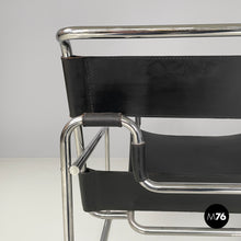 将图片加载到图库查看器，Black leather armchair Wassily or B3 by Marcel Breuer for Gavina, 1970s
