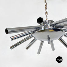 画像をギャラリービューアに読み込む, Chromed steel chandelier with twelve-light, 1970s
