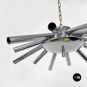 Chromed steel chandelier with twelve-light, 1970s