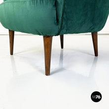 Load image into Gallery viewer, Armchairs in forest green velvet and wooden legs, 1950s
