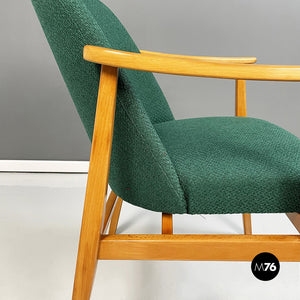 Armchairs in forest green fabric adn wood, 1960s