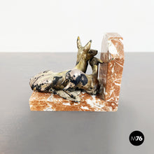 Load image into Gallery viewer, Marble and brass bookends with deer, 1900s
