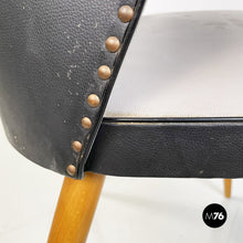 将图片加载到图库查看器，Chairs in black and gray leather and wood, 1980s

