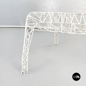 Outside coffee table in white tubular metal, 2000s