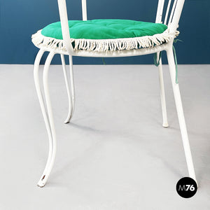 Garden chairs and table in white wrought iron, glass and fabric, 1960s