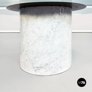Round coffee table in glass and marble, 1980s