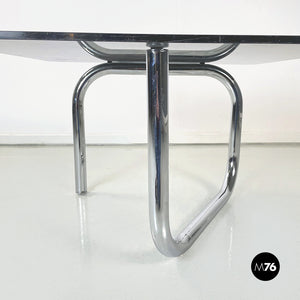 Coffee table with smoked glass and chromed steel, 1970s