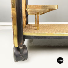 Carica l&#39;immagine nel visualizzatore di Gallery, Food cart in straw, metal, brass and glass, 1950s
