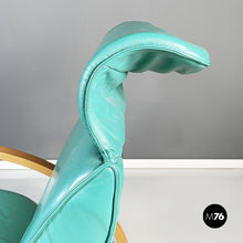 Load image into Gallery viewer, Armchair in aqua-green leather, wood and metal, 1980s
