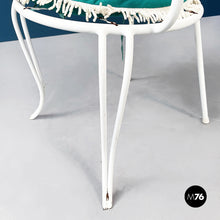 画像をギャラリービューアに読み込む, Garden chairs in white painted wrought iron and fabric, 1960s
