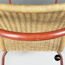 Load image into Gallery viewer, Outdoor armchair in rattan and orange metal, 1980s
