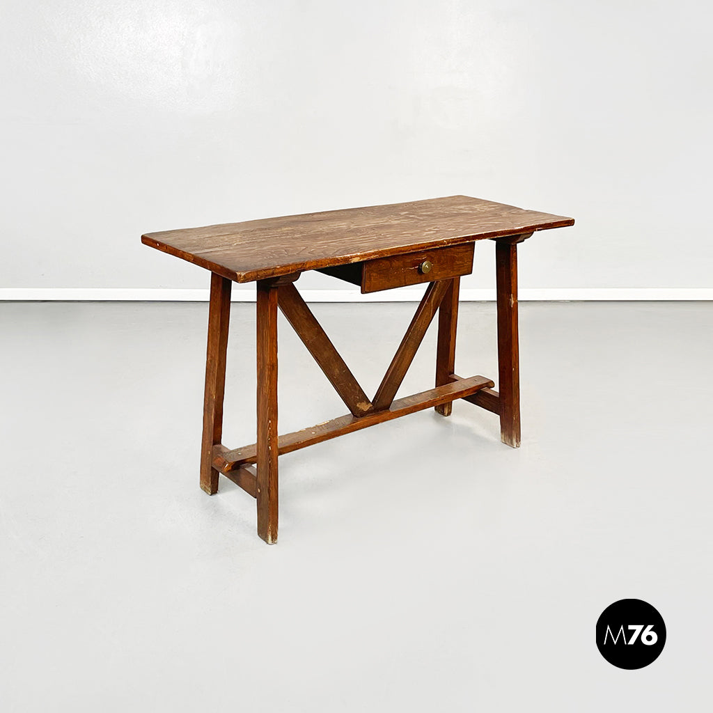 Wooden table fratino with a drawer, 1900s