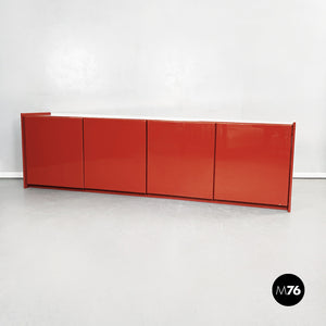 Rectangular red lacquered solid wood sideboard, 1980s