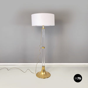 Floor lamp in white fabric, plexiglass and brass, 1980s