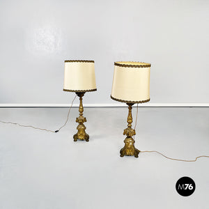Candelabra lamps in wood and fabric, 1800s