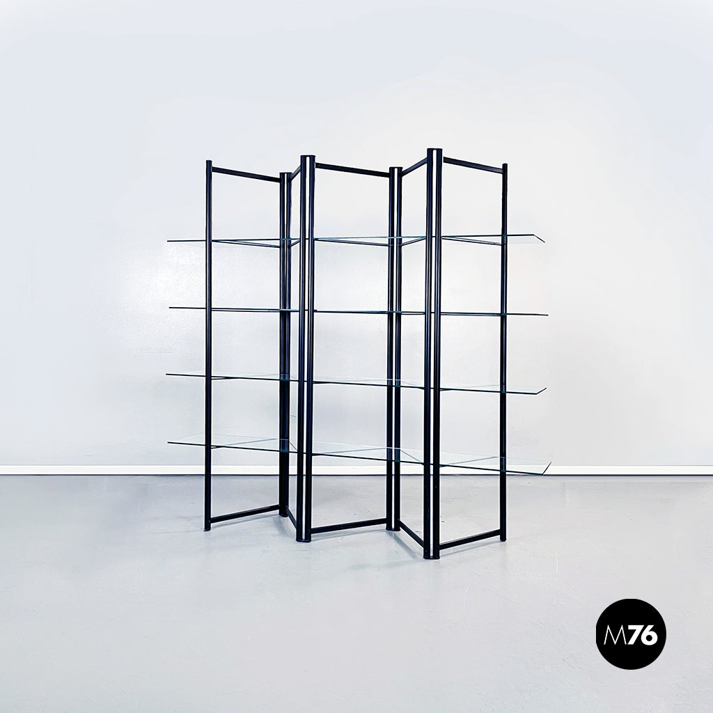 Black metal and glass bookcase, 1990s