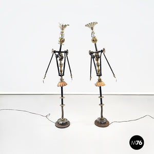Sculptures and floor lamps in metal, glass and marble, 2000s