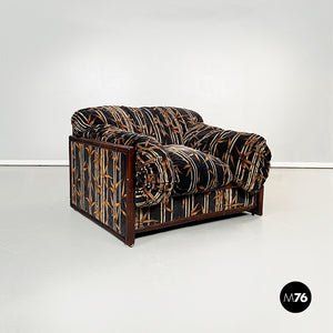 Armchair in bamboo and fabric, 1980s