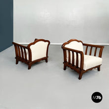 Load image into Gallery viewer, Wooden armchairs with white fabric, 1940s
