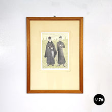 Carica l&#39;immagine nel visualizzatore di Gallery, Engraving print with color of two priests by Gianfilippo Usellini, 1900-1970s
