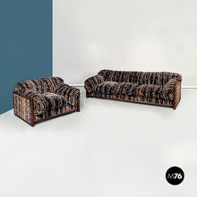 Load image into Gallery viewer, Sofa and armchair in bamboo and fabric, 1980s
