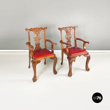 Carica l&#39;immagine nel visualizzatore di Gallery, Wooden chairs with red leather, 1900s
