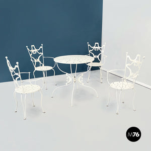 Garden chairs and table in white wrought iron, 1960s