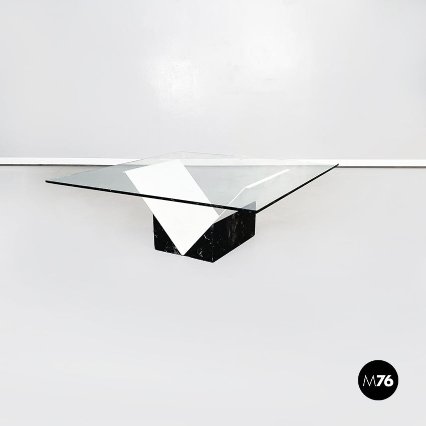 Coffee table in glass, white metal and black marble, 1980s