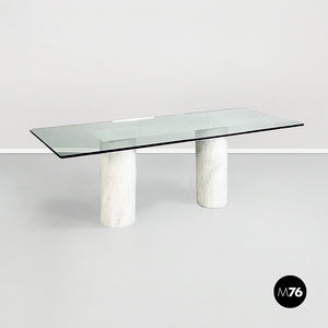 Dining table in glass, mirror and marble, 1980s