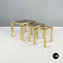 Load image into Gallery viewer, Coffe tables in brass and smoked glass, 1970s
