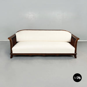 Wooden sofa with white fabric, 1940s
