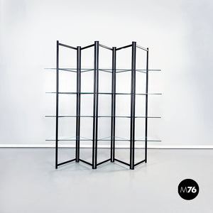 Black metal and glass bookcase, 1990s