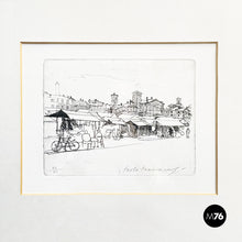 Load image into Gallery viewer, Engraving print of Bologna market by Paolo Manaresi, 1945
