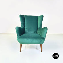 Load image into Gallery viewer, Armchairs in forest green velvet and wooden legs, 1950s
