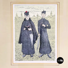 Load image into Gallery viewer, Engraving print with color of two priests by Gianfilippo Usellini, 1900-1970s
