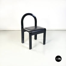 Load image into Gallery viewer, Chairs in black lacquered wood and black leather, 1980s
