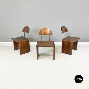 Chairs, bench and dining table in solid wood, 1980s