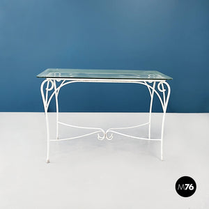 Garden table in white wrought iron and glass, 1960s