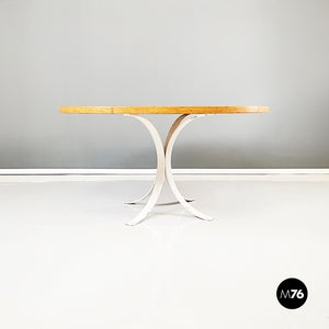 Round dining table in white metal and wood, 1970s